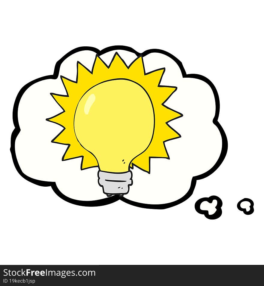 freehand drawn thought bubble cartoon light bulb