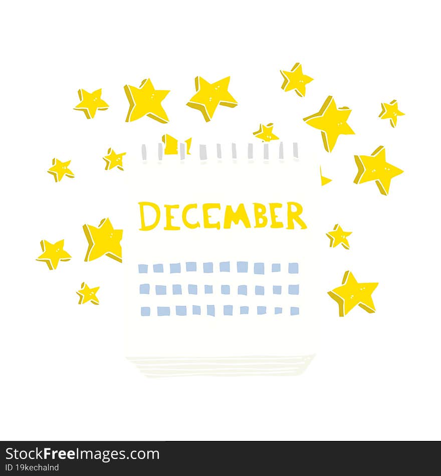 flat color illustration of a cartoon calendar showing month of December