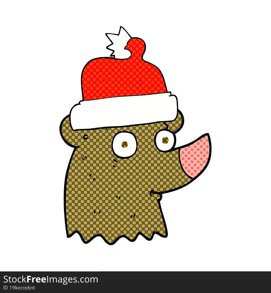 freehand drawn cartoon bear wearing christmas hat