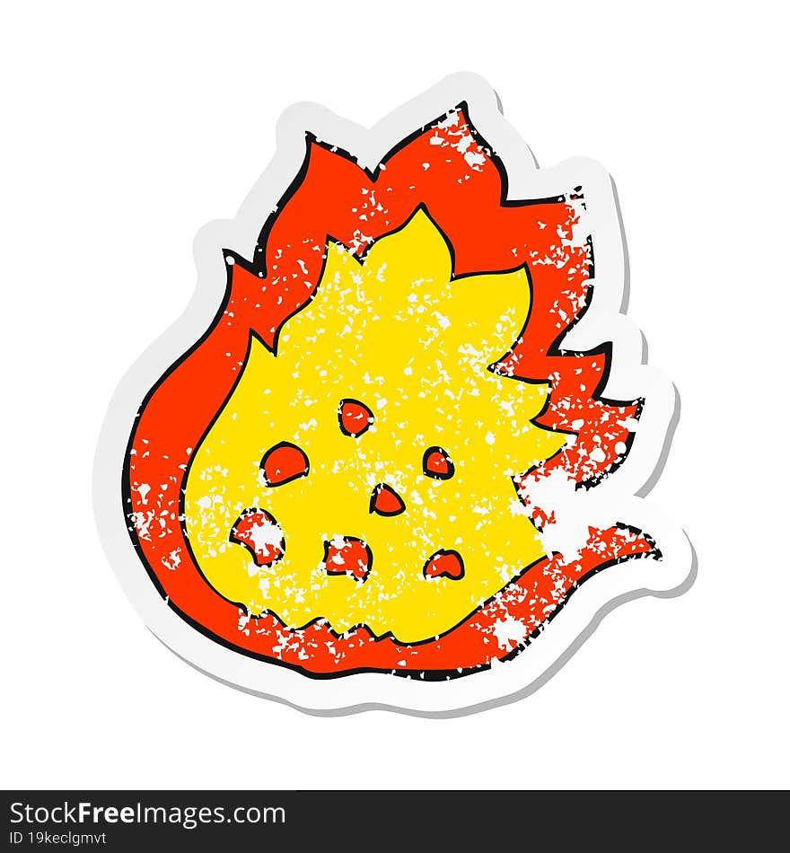 Retro Distressed Sticker Of A Cartoon Burning Fire