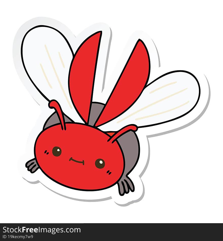 sticker of a quirky hand drawn cartoon flying beetle