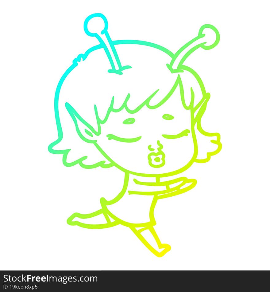 cold gradient line drawing cartoon alien girl