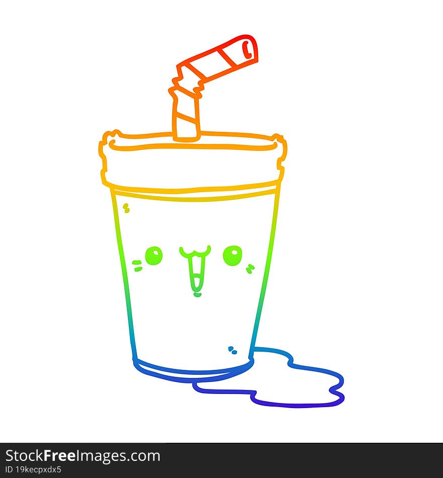 rainbow gradient line drawing of a cute cartoon soda