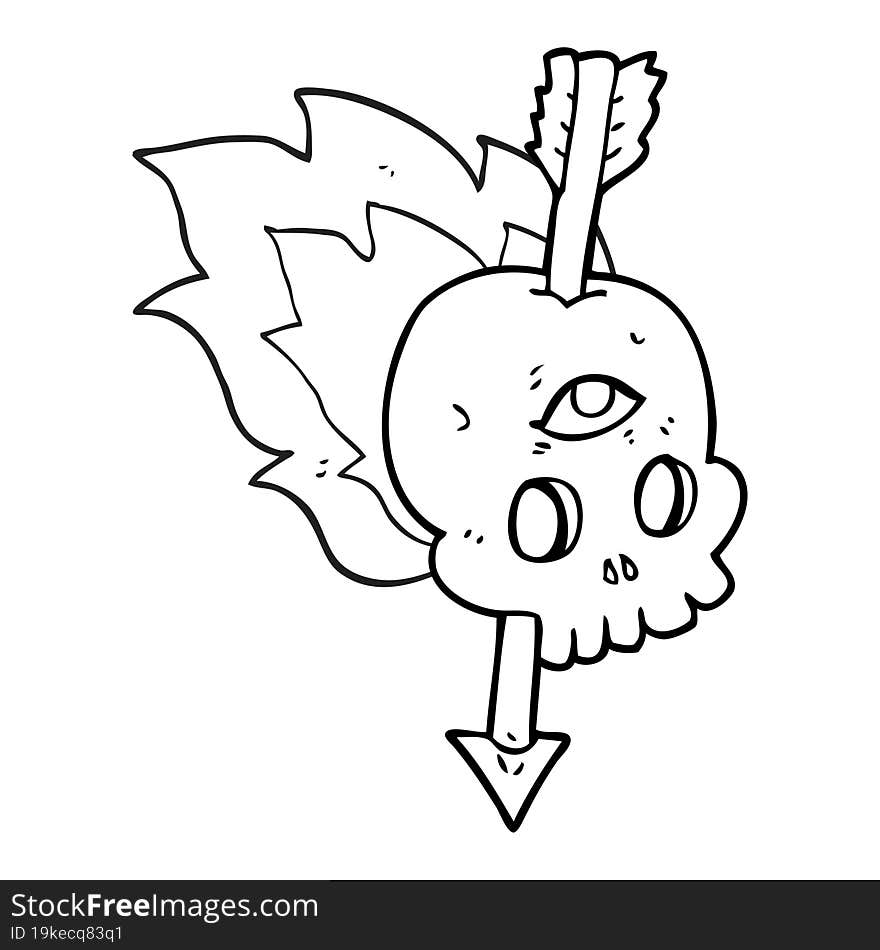 Black And White Cartoon Magic Skull With Arrow Through Brain