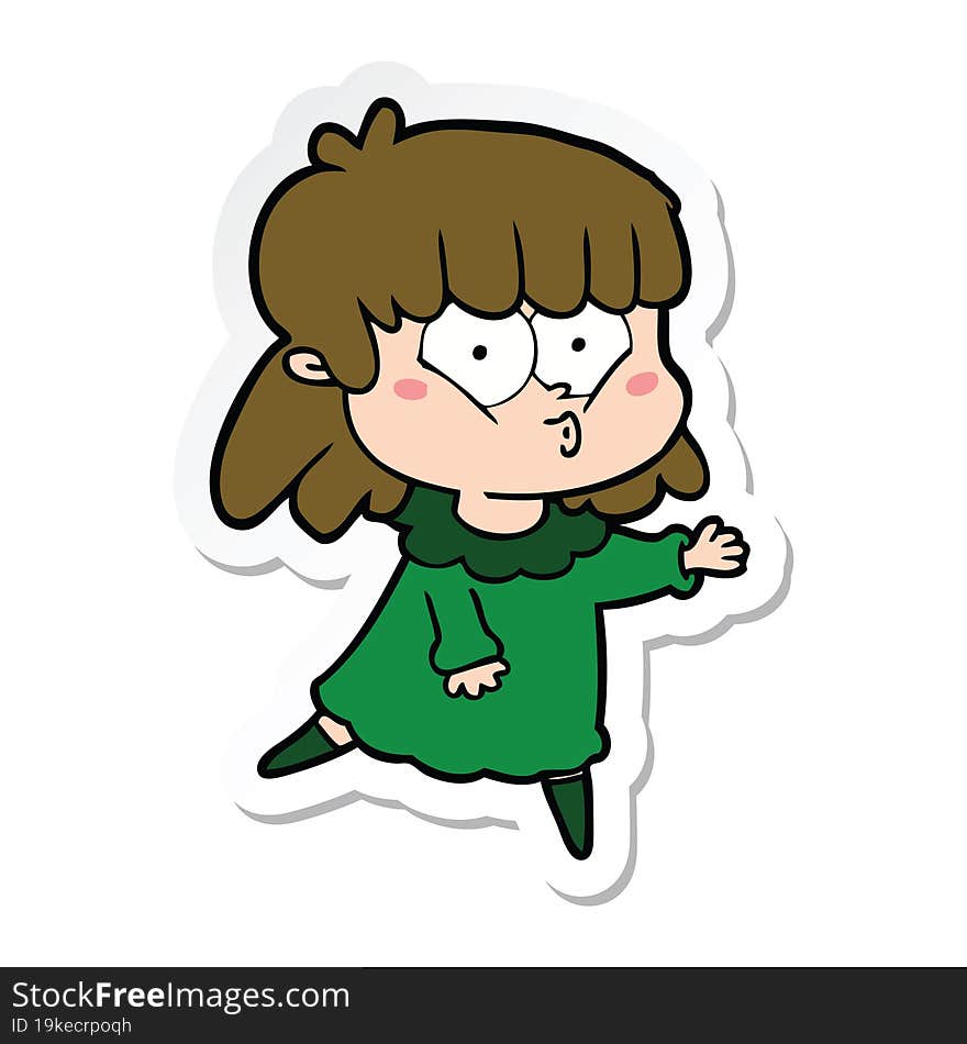 sticker of a cartoon whistling girl