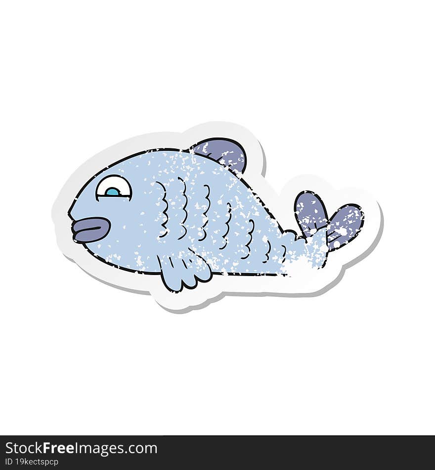 Retro Distressed Sticker Of A Cartoon Fish