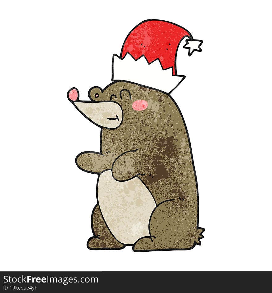 textured cartoon bear wearing christmas hat