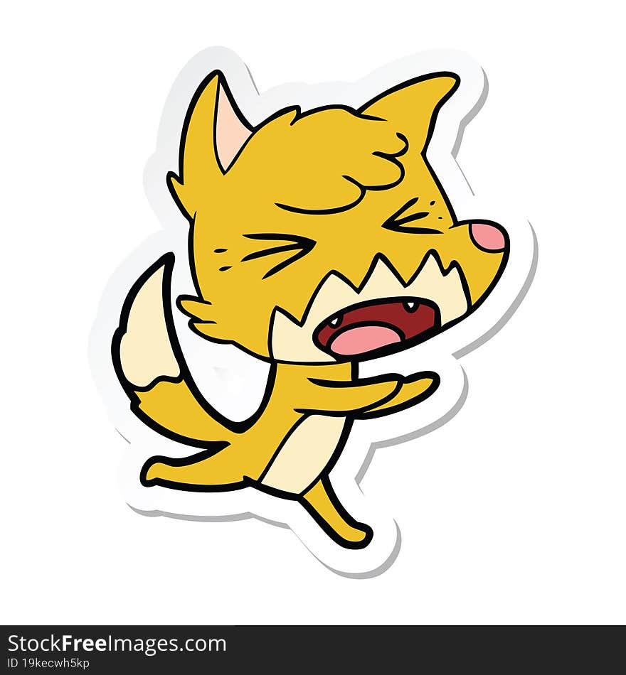 sticker of a angry cartoon fox running