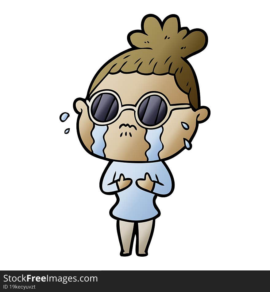 cartoon crying woman wearing dark glasses. cartoon crying woman wearing dark glasses