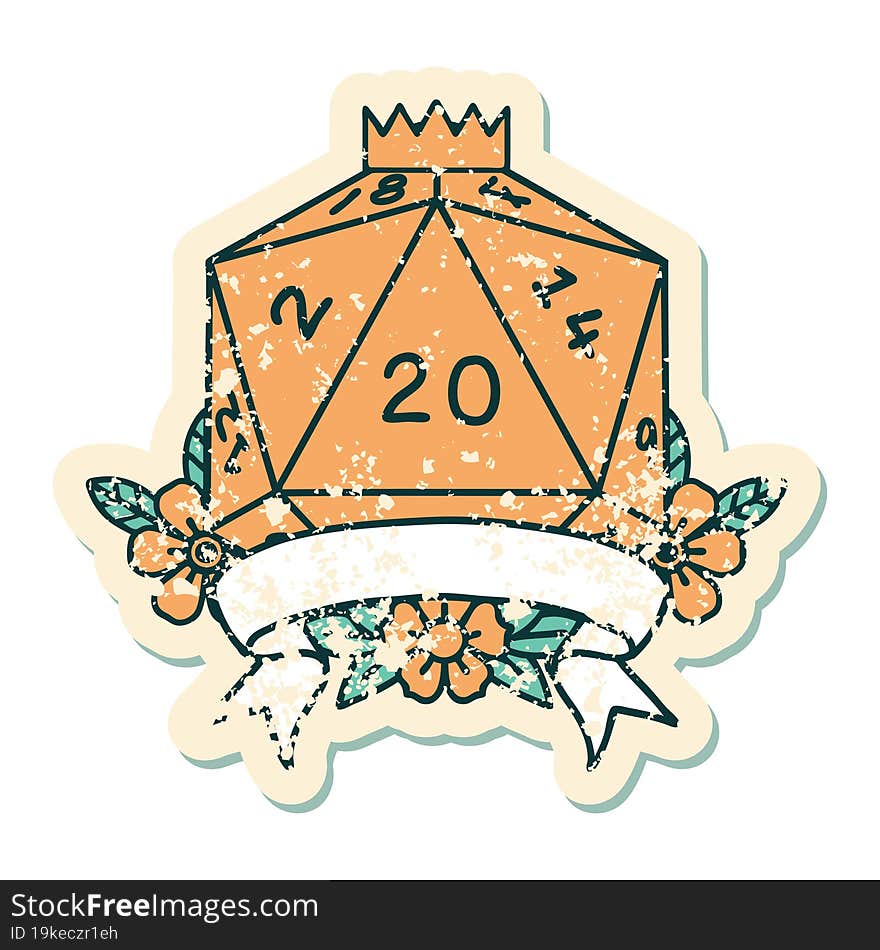 Natural 20 Critical Hit D20 Dice Roll Illustration