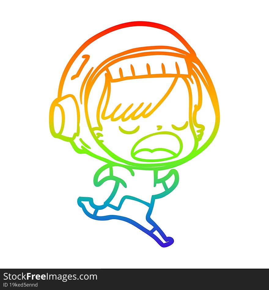 rainbow gradient line drawing cartoon running astronaut