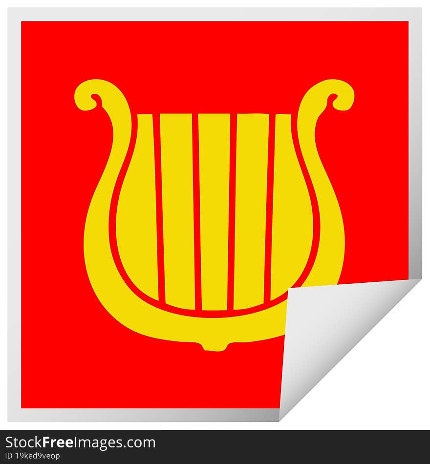 square peeling sticker cartoon of a golden harp