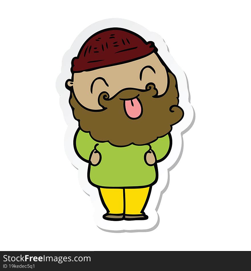 sticker of a man with beard sticking out tongue