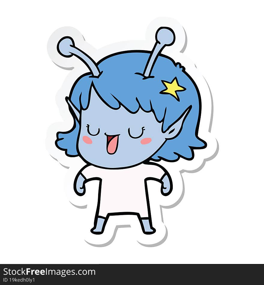 sticker of a happy alien girl cartoon