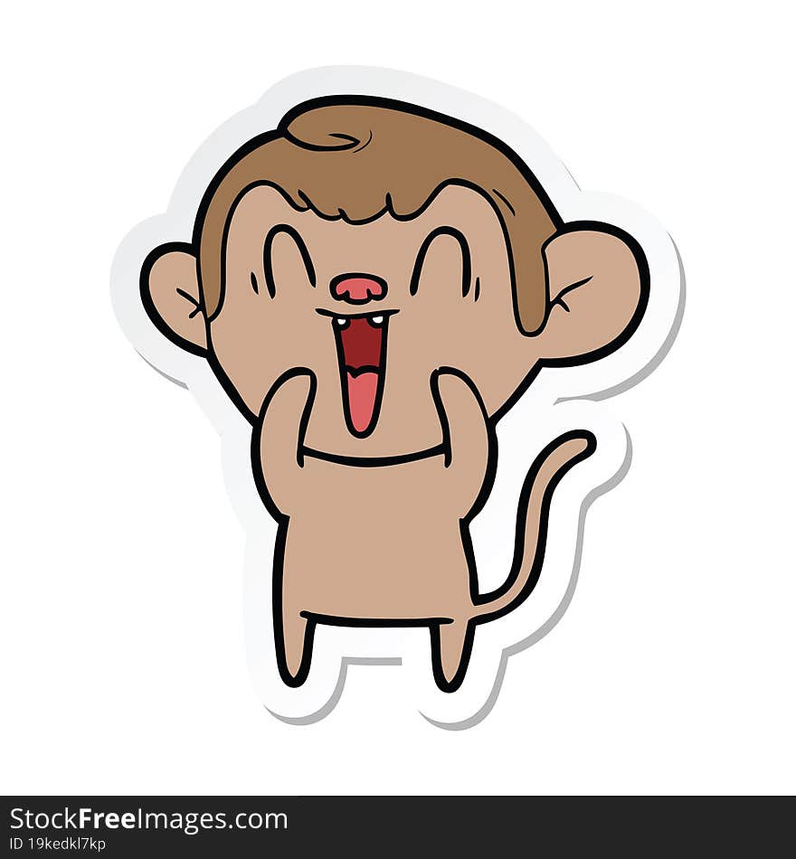 Sticker Of A Cartoon Laughing Monkey