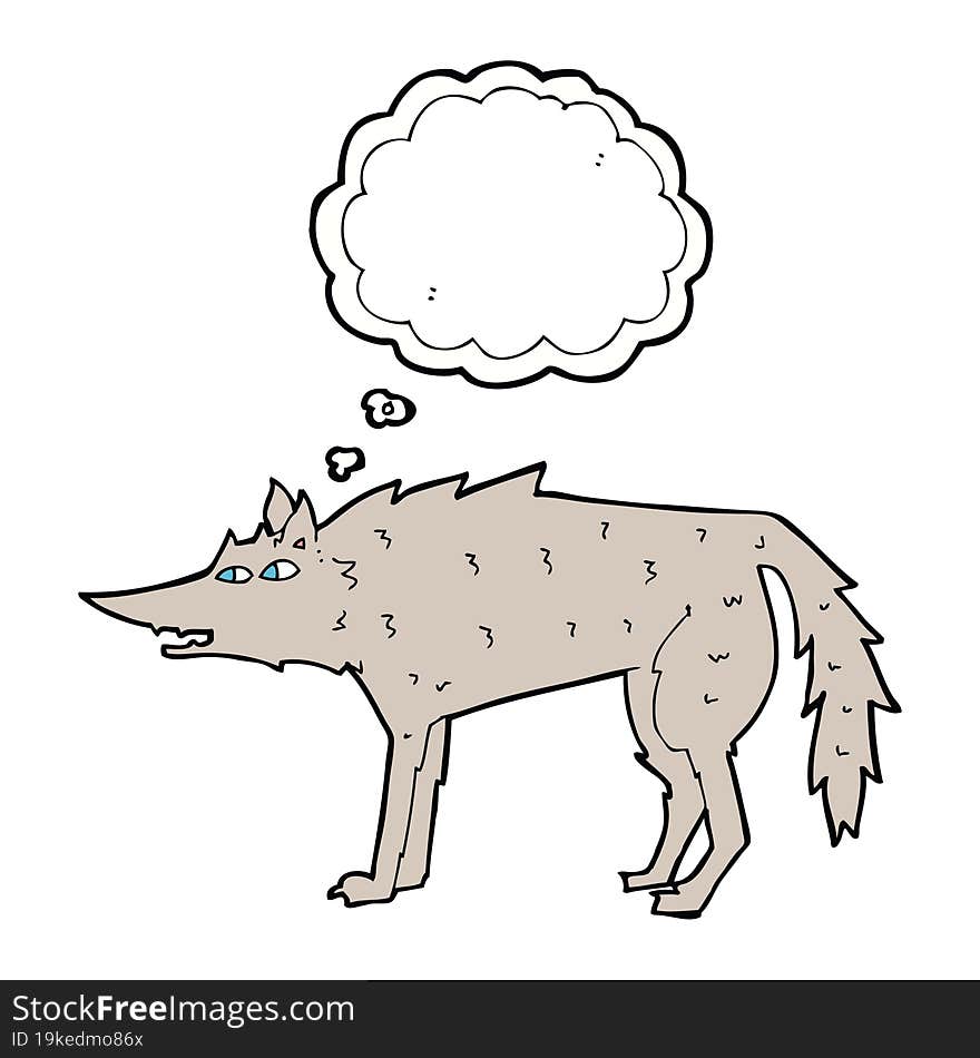 cartoon wolf with thought bubble