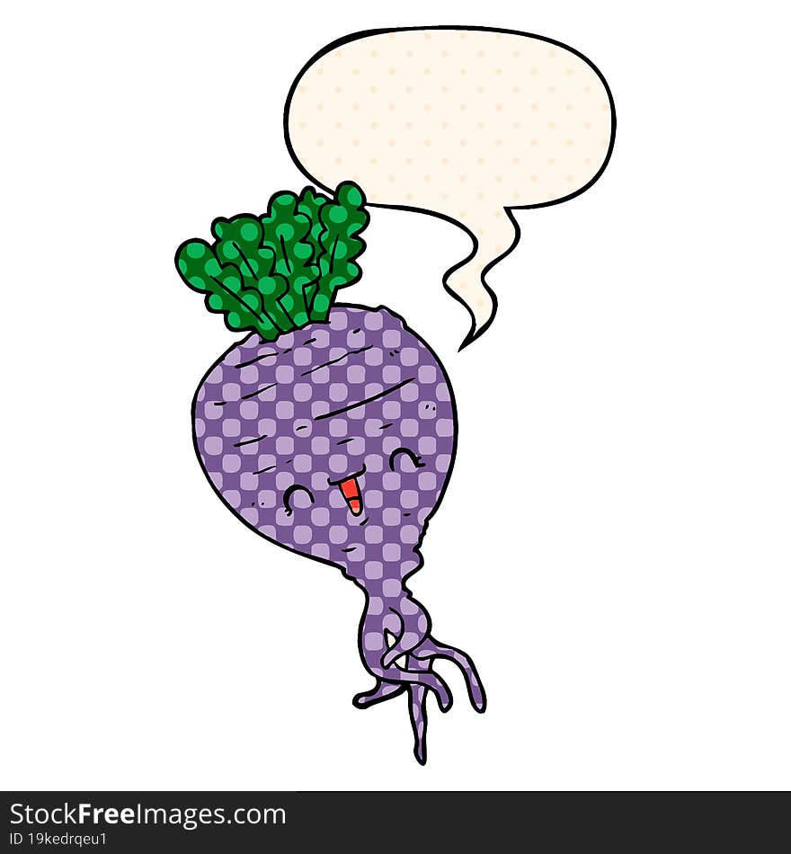 Cartoon Turnip And Speech Bubble In Comic Book Style