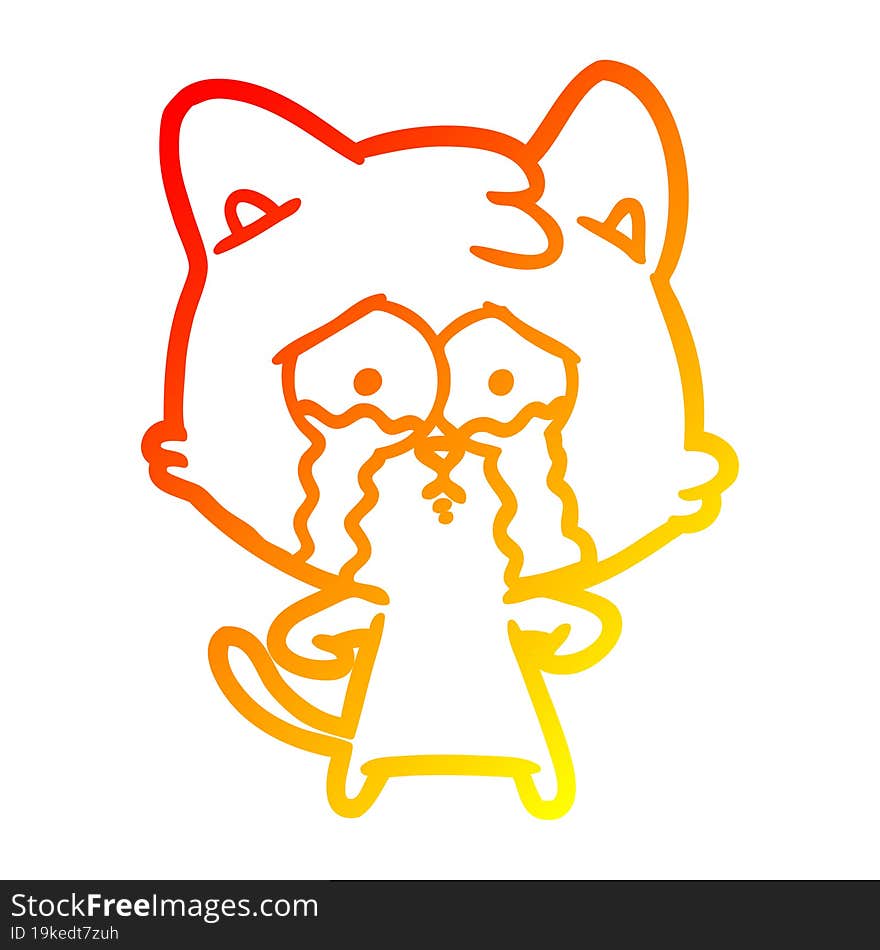 warm gradient line drawing cartoon crying cat