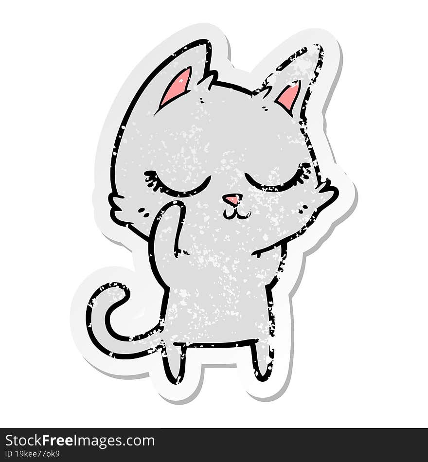 distressed sticker of a calm cartoon cat