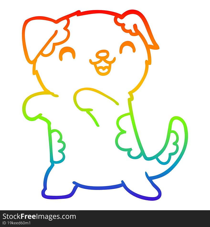 Rainbow Gradient Line Drawing Cute Cartoon Puppy