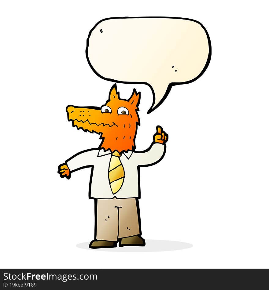 cartoon business fox with idea with speech bubble