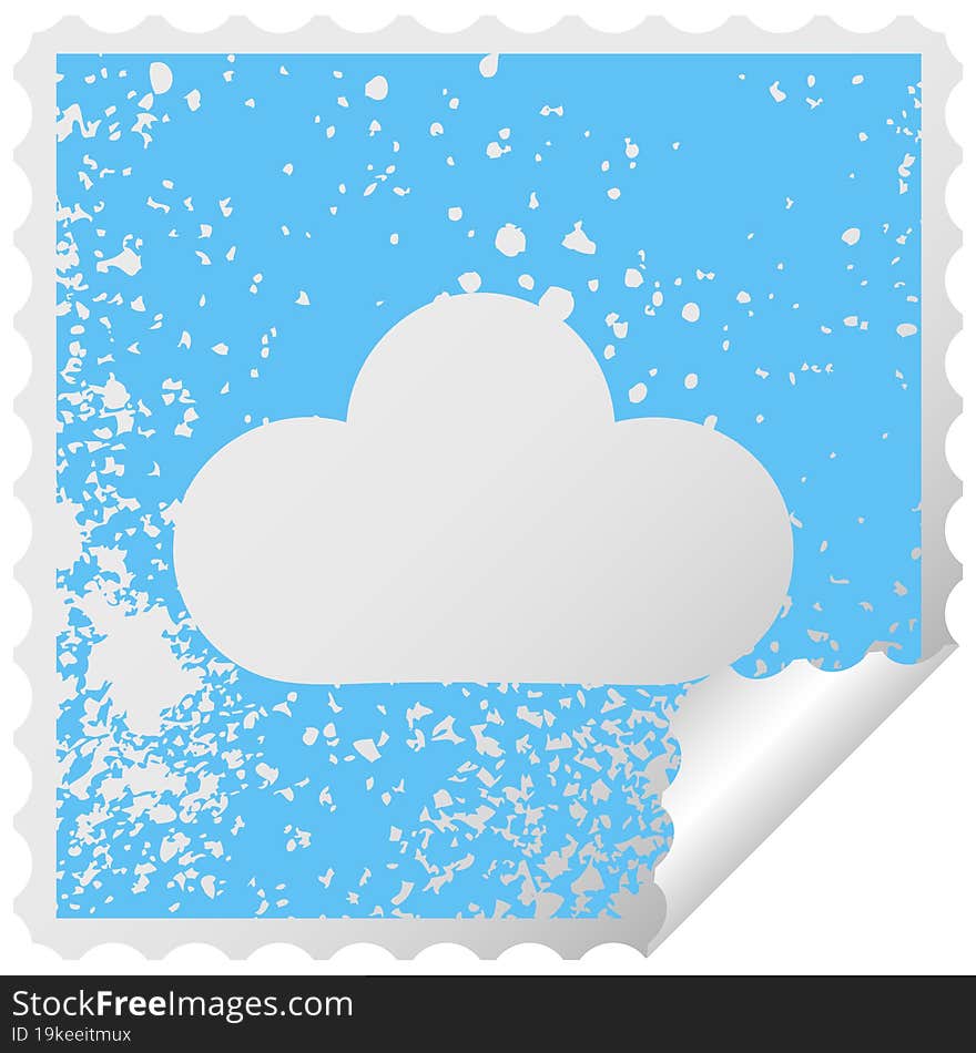 distressed square peeling sticker symbol of a white cloud