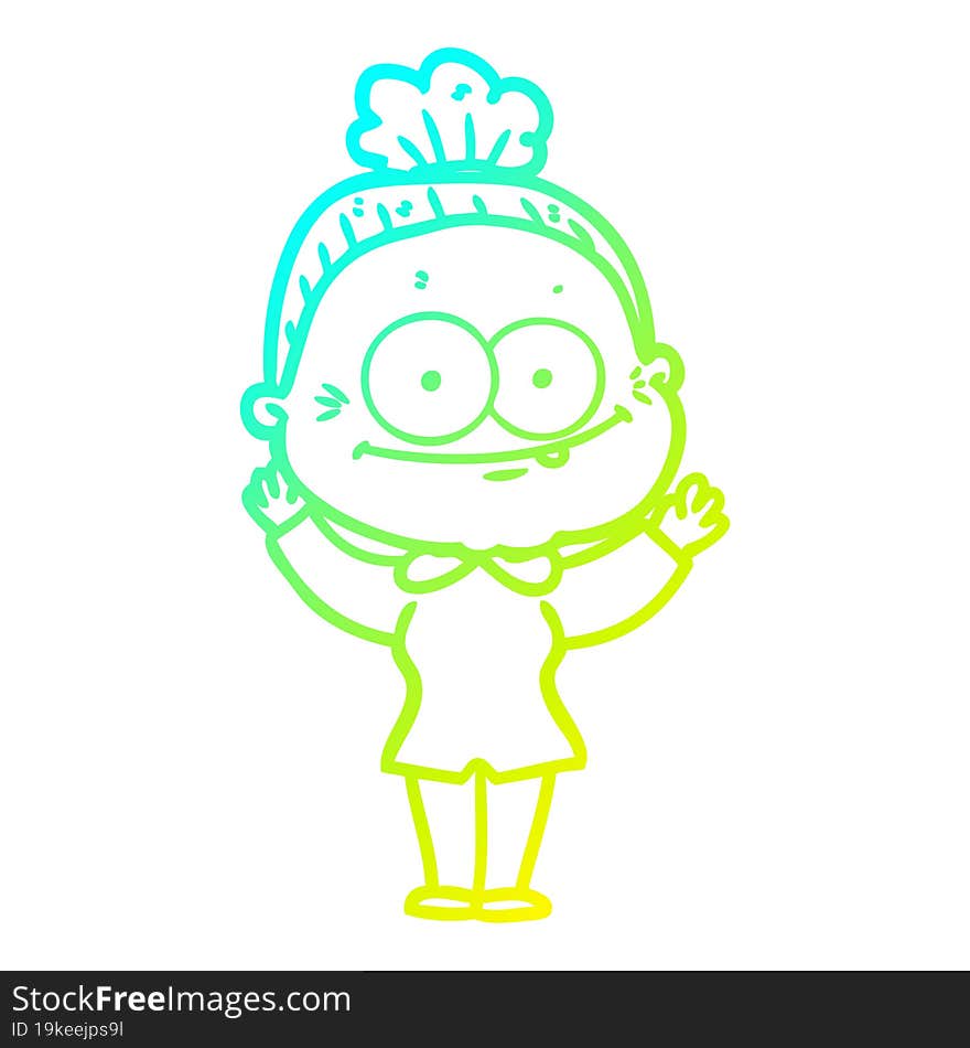 cold gradient line drawing cartoon happy old woman