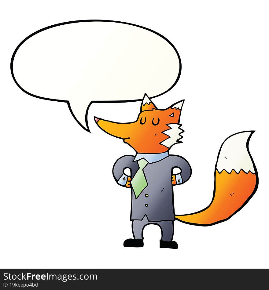 cartoon fox businessman with speech bubble in smooth gradient style