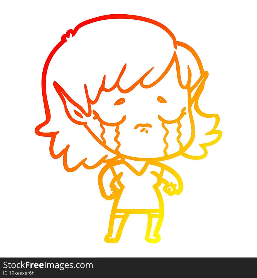 warm gradient line drawing cartoon crying elf girl