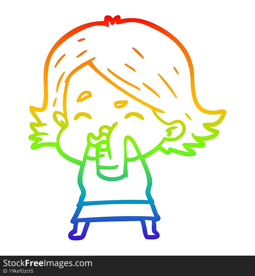 rainbow gradient line drawing of a cartoon girl pulling face