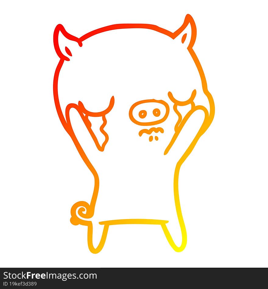 Warm Gradient Line Drawing Cartoon Pig Crying