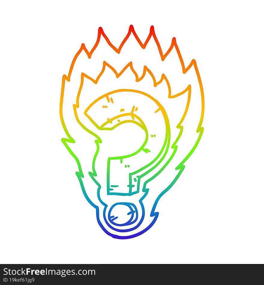 rainbow gradient line drawing cartoon flaming question mark