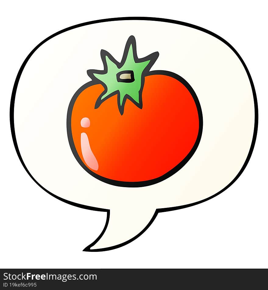 cartoon tomato and speech bubble in smooth gradient style