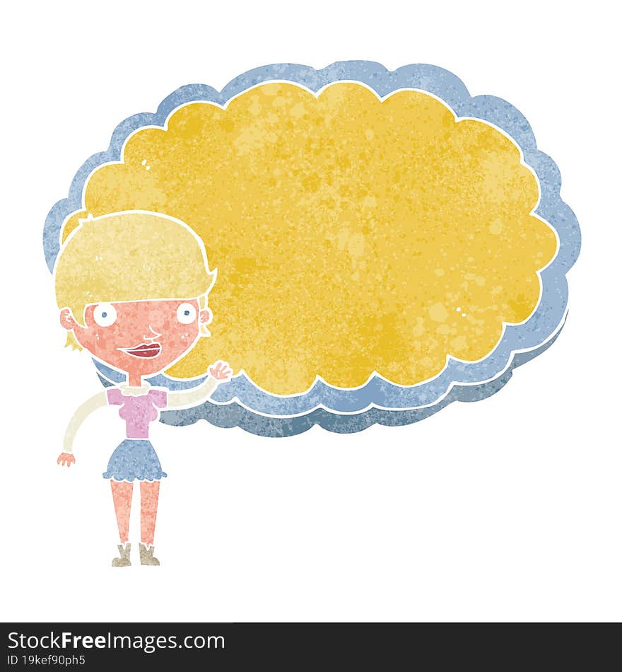 cartoon woman with space text cloud