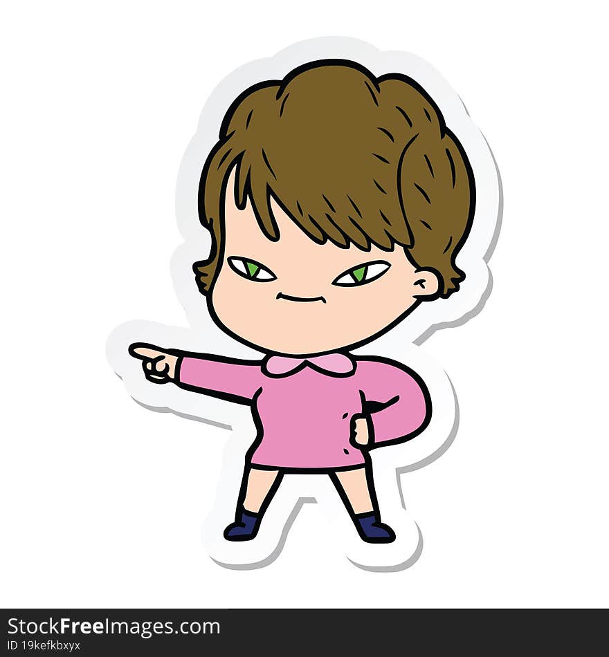 sticker of a cartoon happy woman