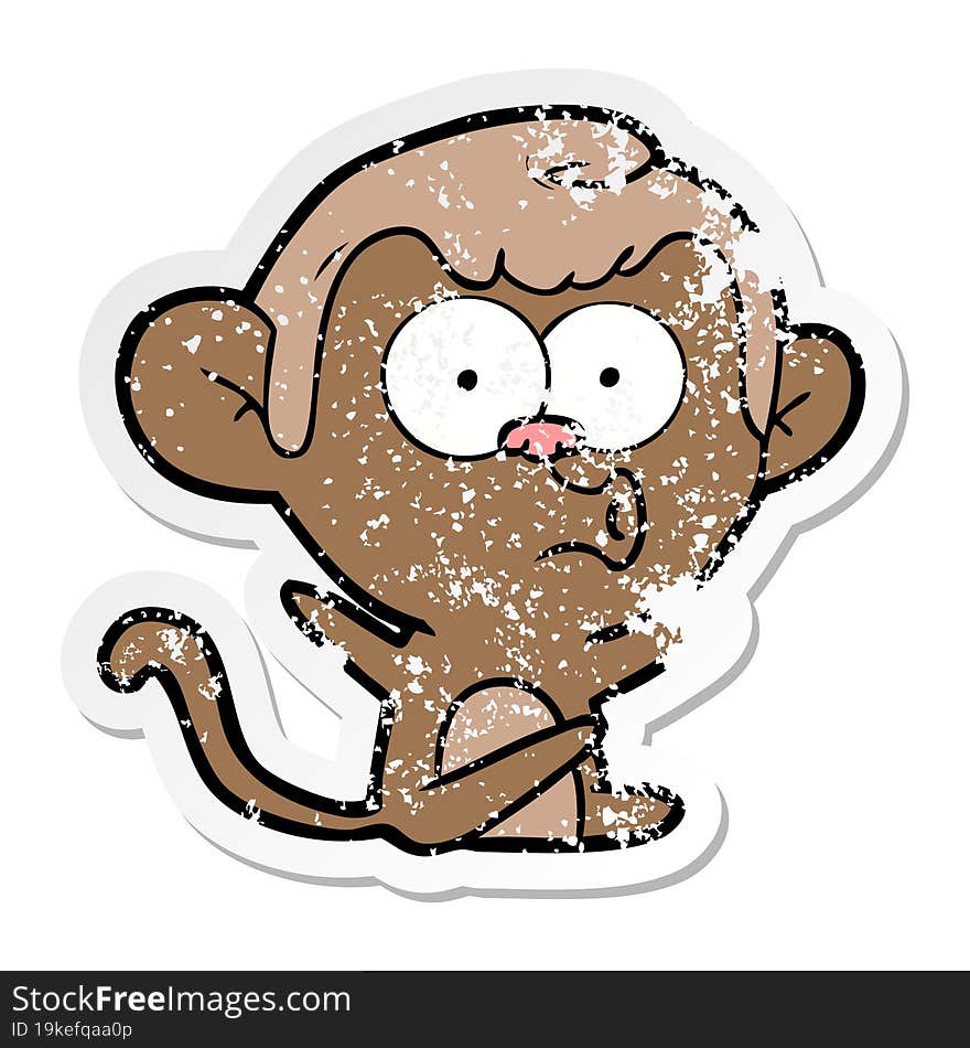 Distressed Sticker Of A Cartoon Hooting Monkey