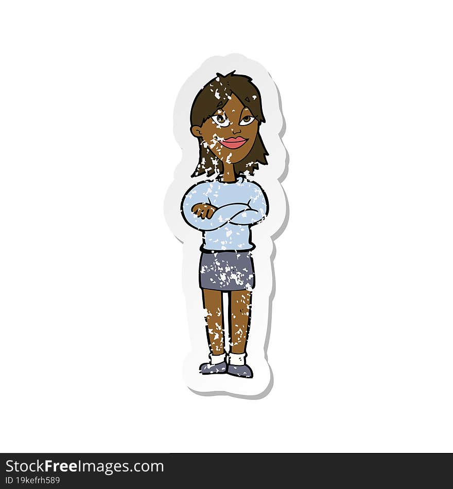 retro distressed sticker of a cartoon proud woman