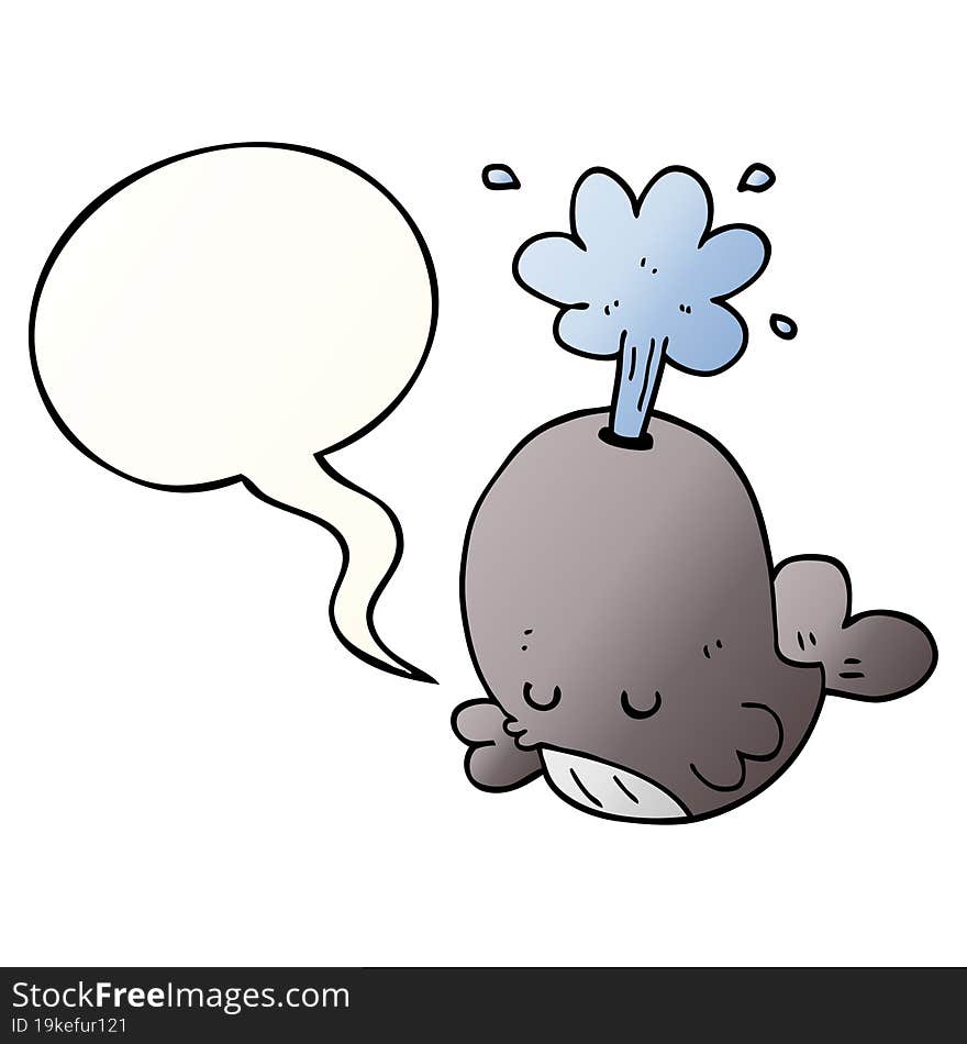 cartoon spouting whale and speech bubble in smooth gradient style