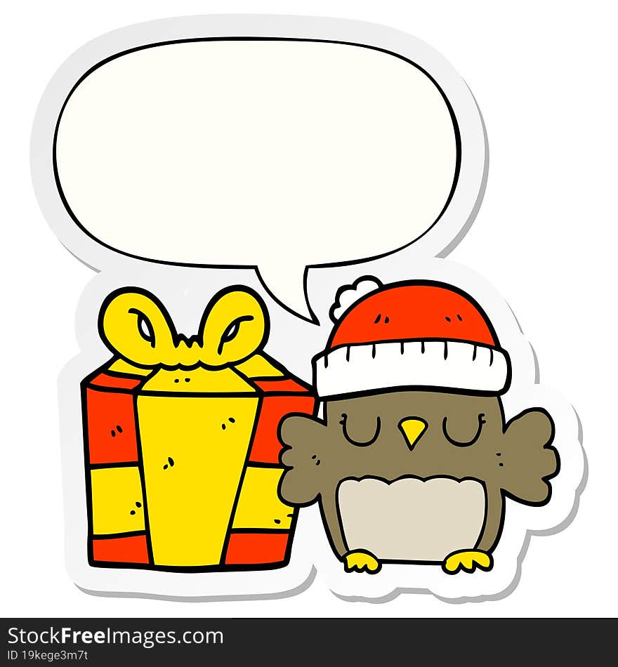 cute christmas owl and speech bubble sticker