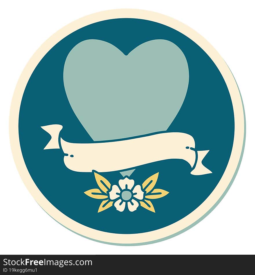 sticker of tattoo in traditional style of a heart and banner. sticker of tattoo in traditional style of a heart and banner