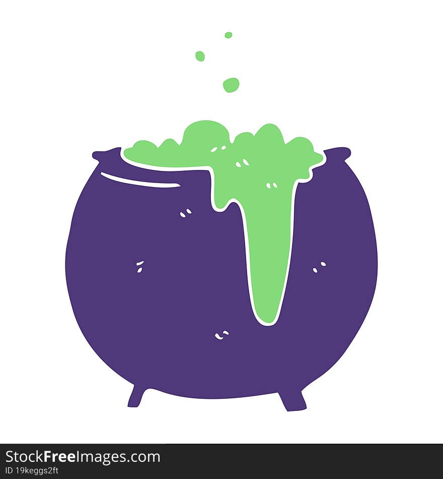 flat color illustration of a cartoon cauldron