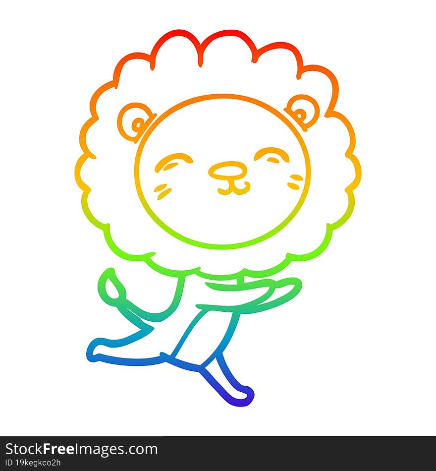 Rainbow Gradient Line Drawing Cartoon Running Lion