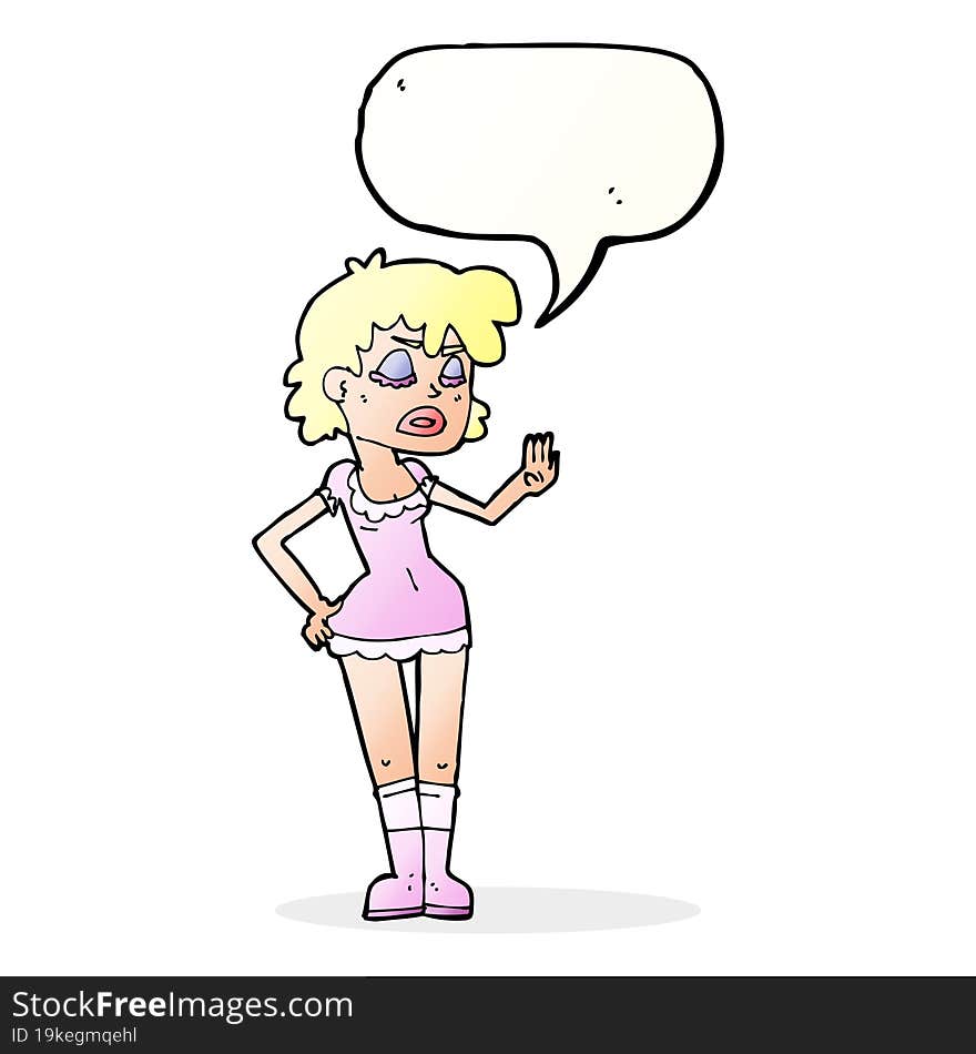 Cartoon Woman Making Dismissive Gesture With Speech Bubble