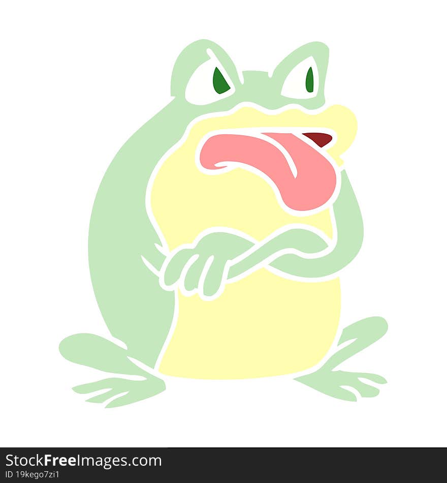 grumpy flat color style cartoon frog