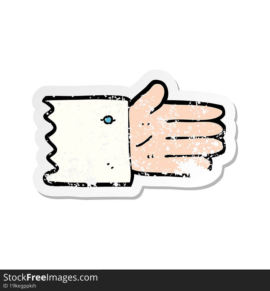 Retro Distressed Sticker Of A Cartoon Open Hand Symbol