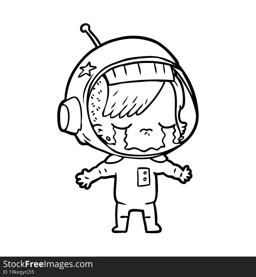 cartoon crying astronaut girl. cartoon crying astronaut girl