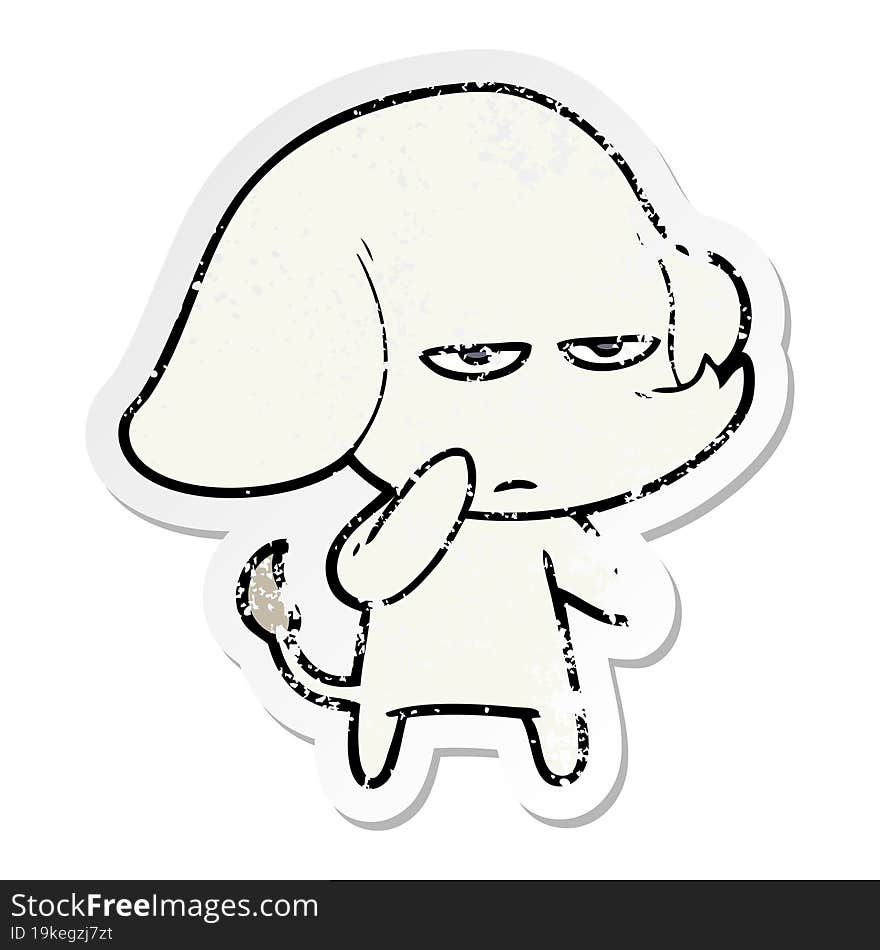 distressed sticker of a annoyed cartoon elephant