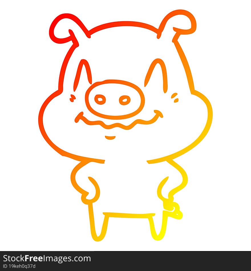 warm gradient line drawing nervous cartoon pig