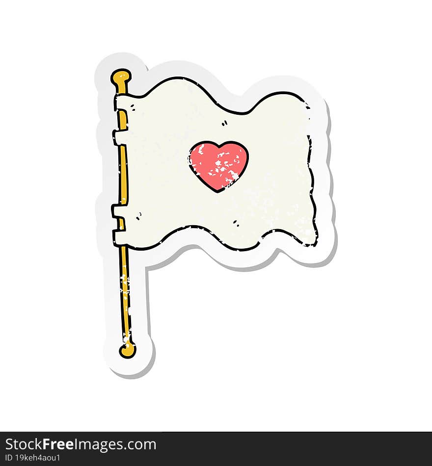 distressed sticker of a cartoon flag with love heart