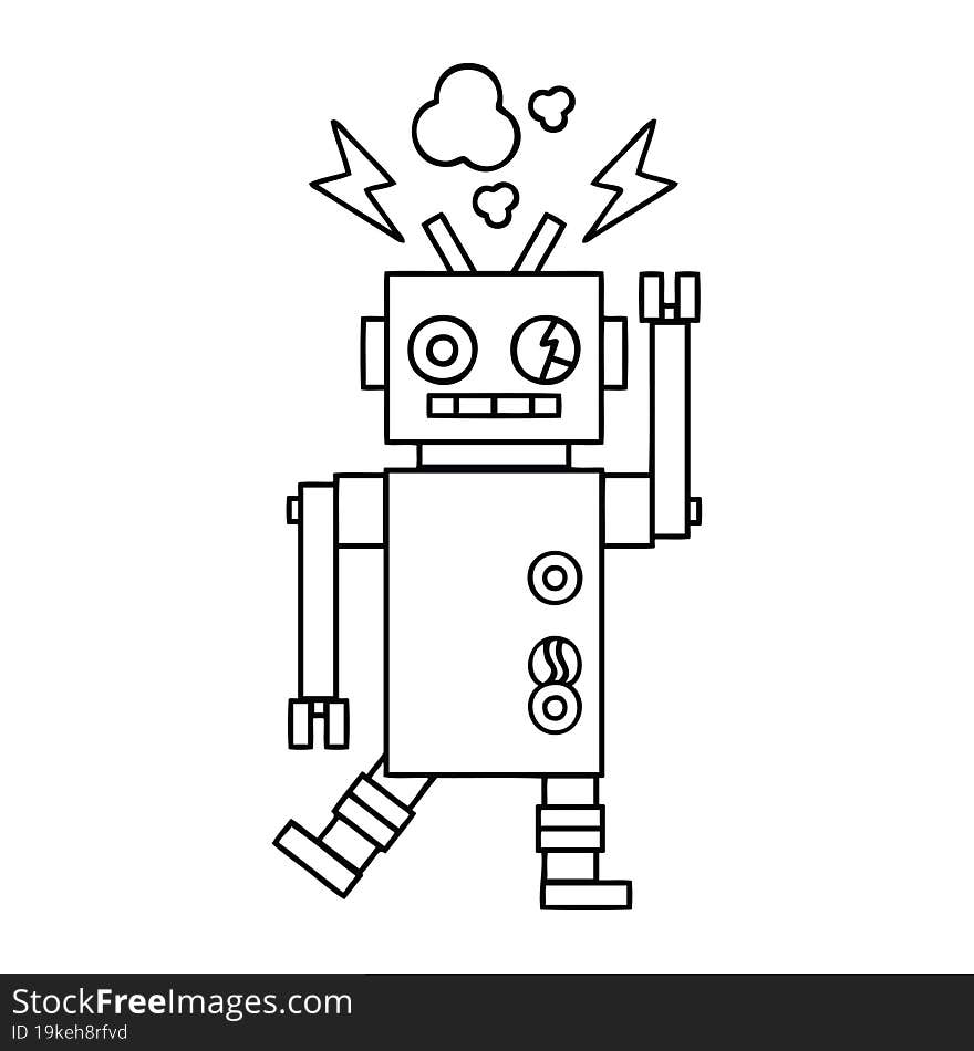 line drawing cartoon malfunctioning robot